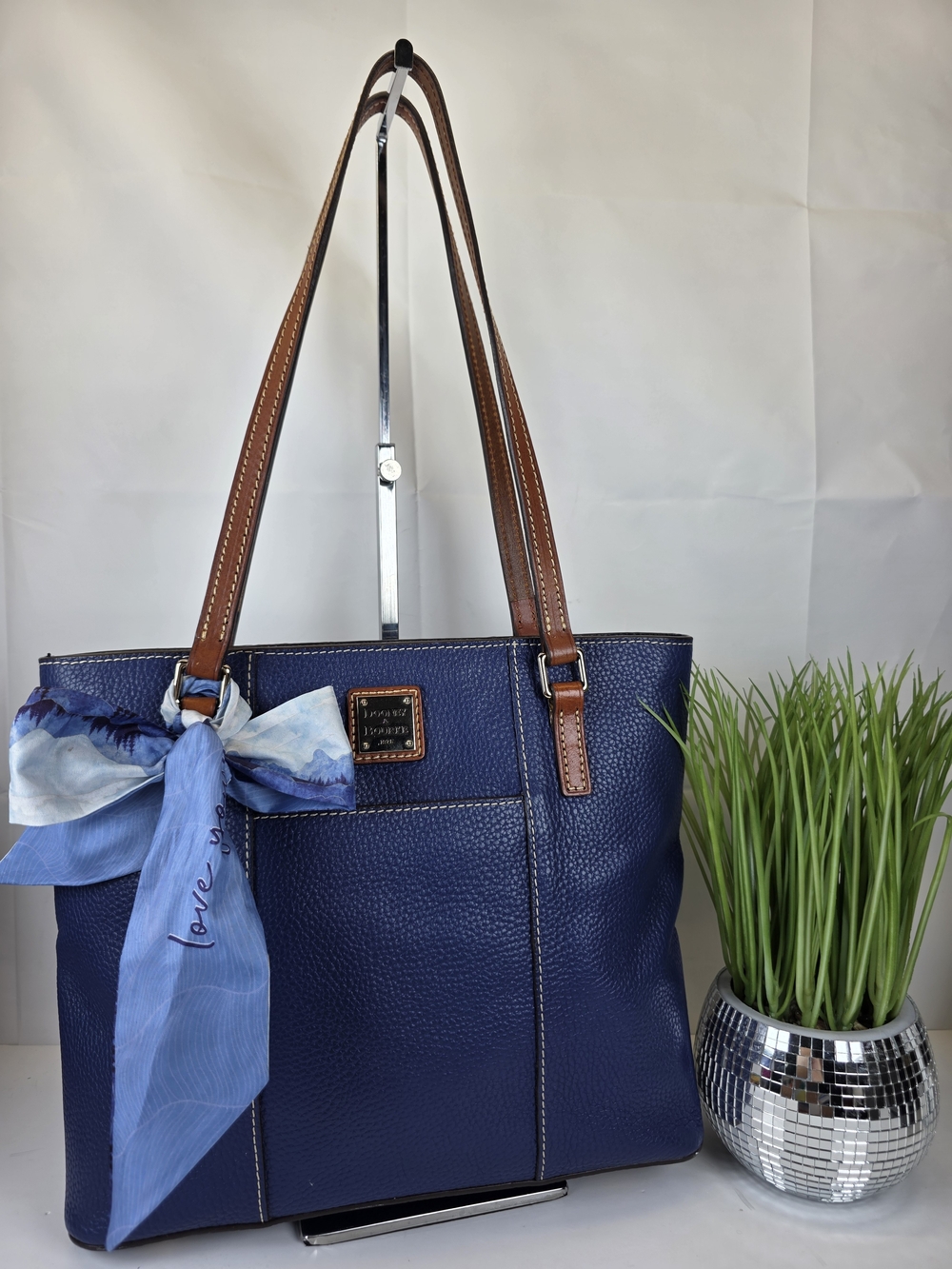 Dooney & Bourke Small Lexington Shopper Navy Pebbled Leather Tote Shoulder Bag